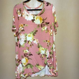 ODDY floral polyester spandex tunic top, sz XL